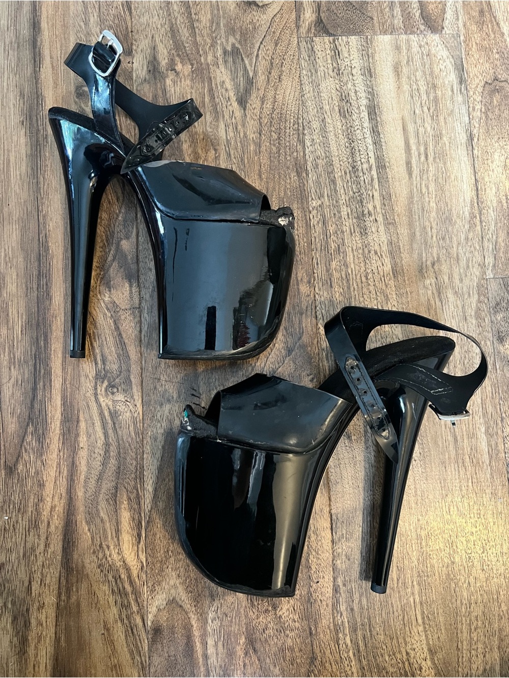 Pleaser Black Platform Heels Size 8 8 inches Well Worn - Picture 2 of 5